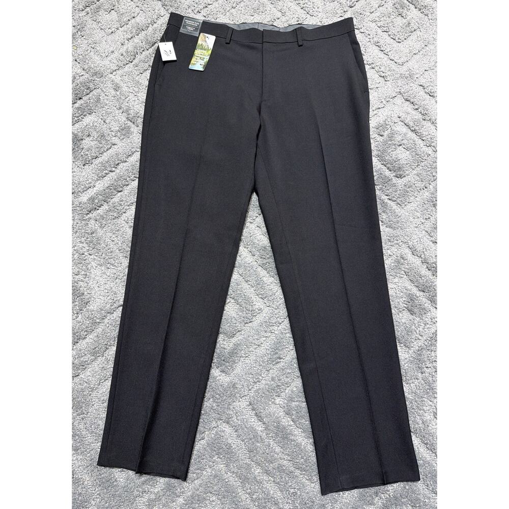 Haggar Mens Slim Fit 4-Way Stretch Flat Front Pants Black 38x32 New